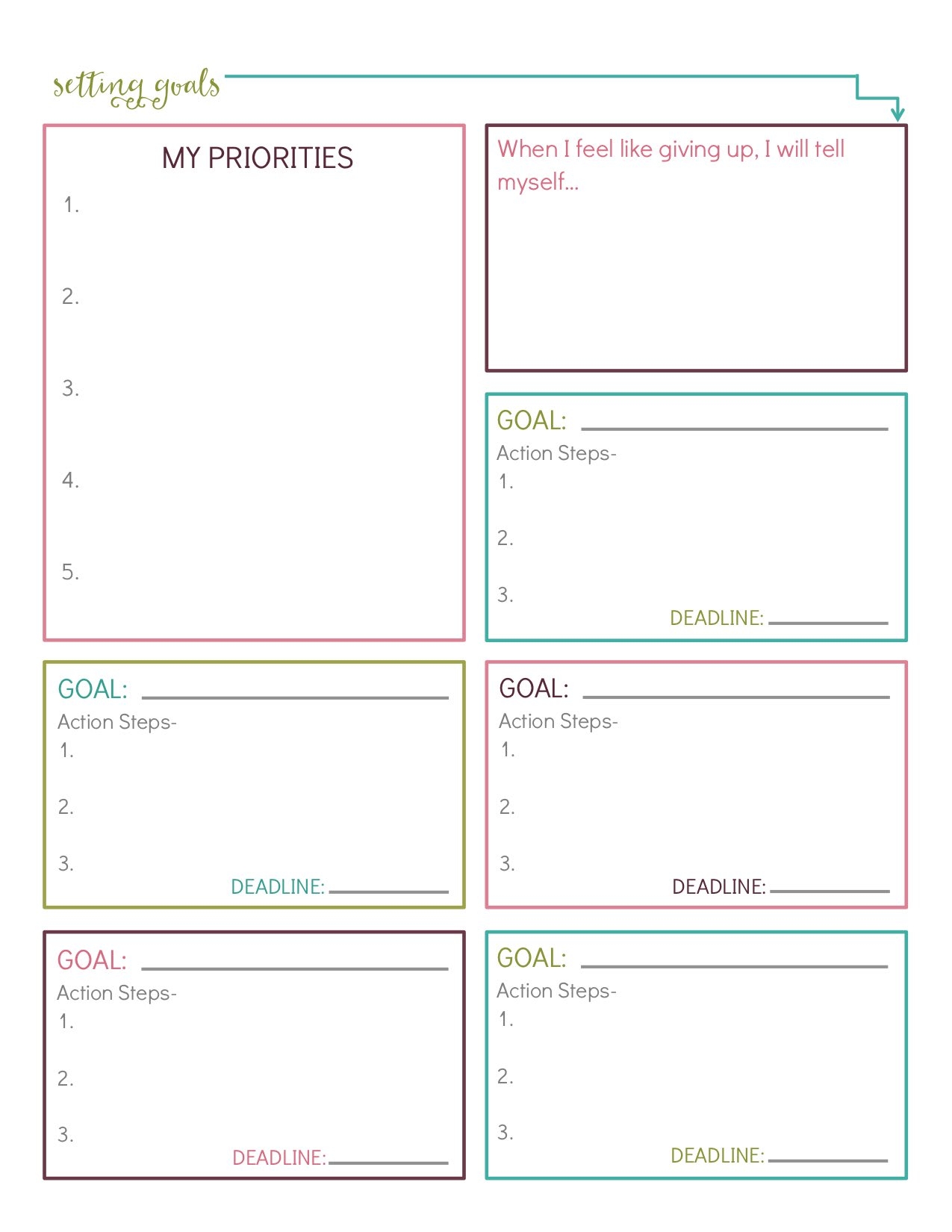 Goal Setting Worksheets Printable Free