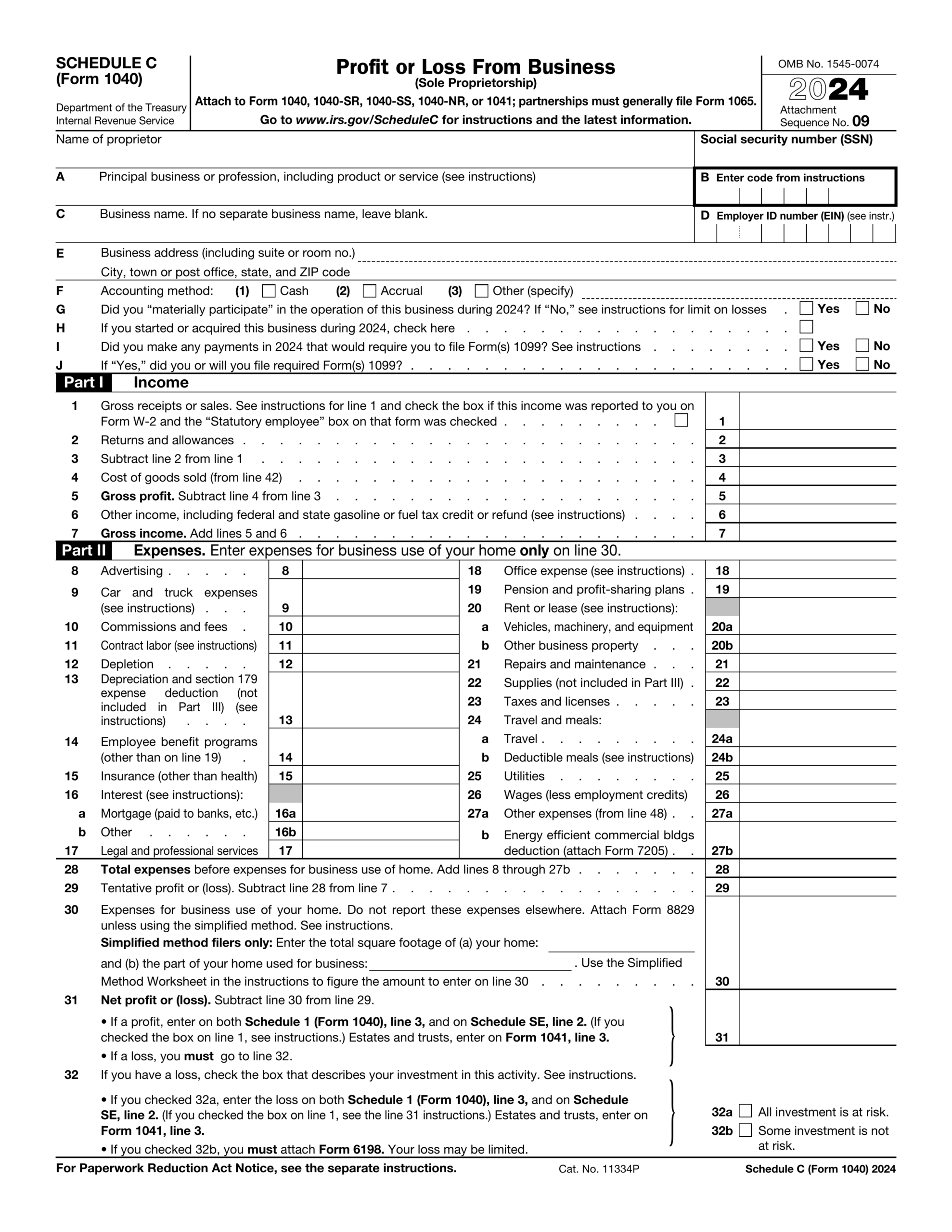 Irs Form Schedule C 1040