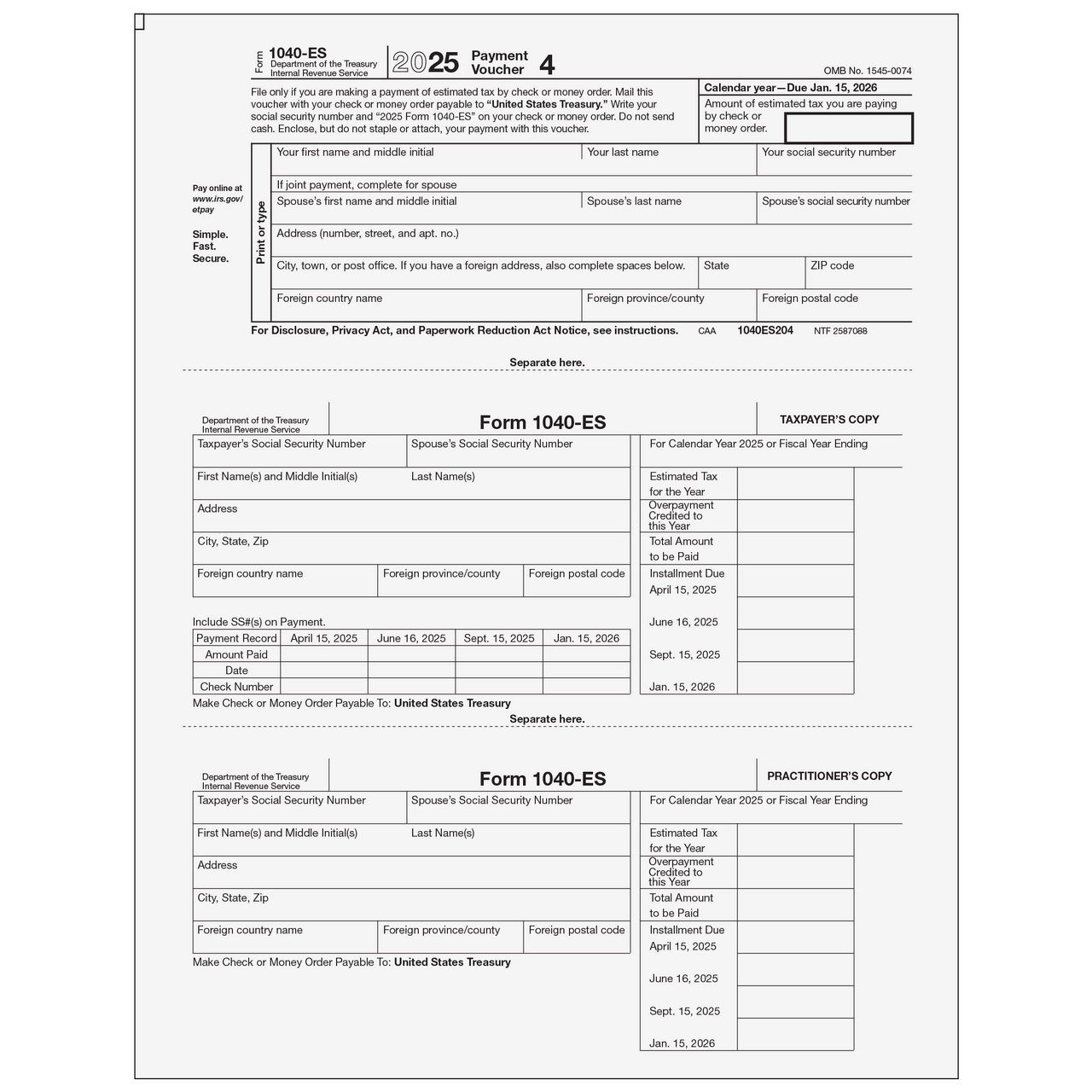 2025 Form 1040-Es Payment Voucher 2