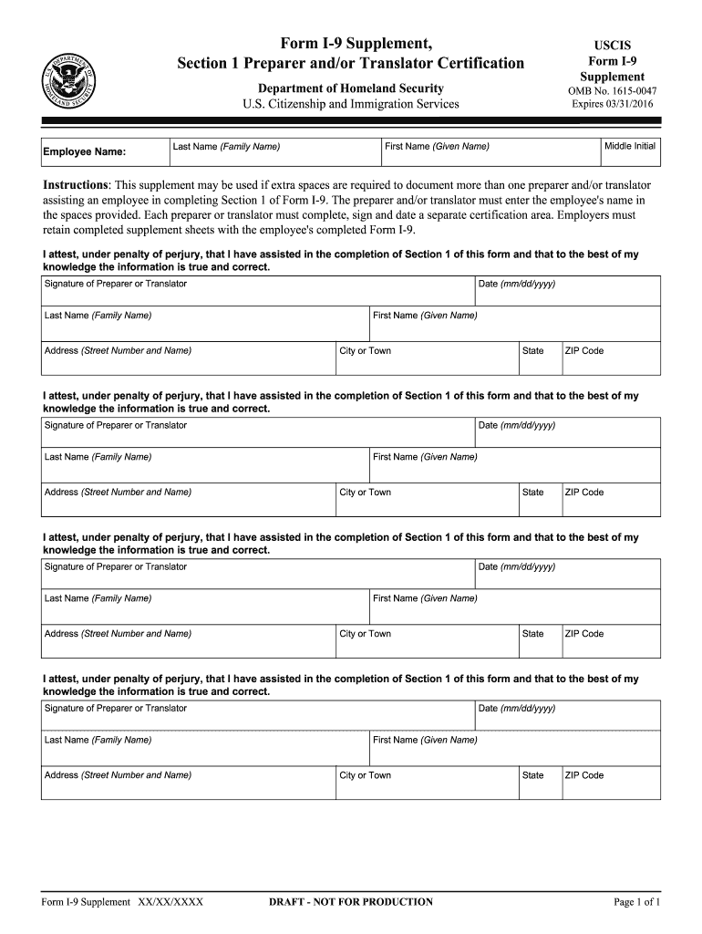 2016 USCIS Form I 9 Supplement Fill Online Printable Fillable 