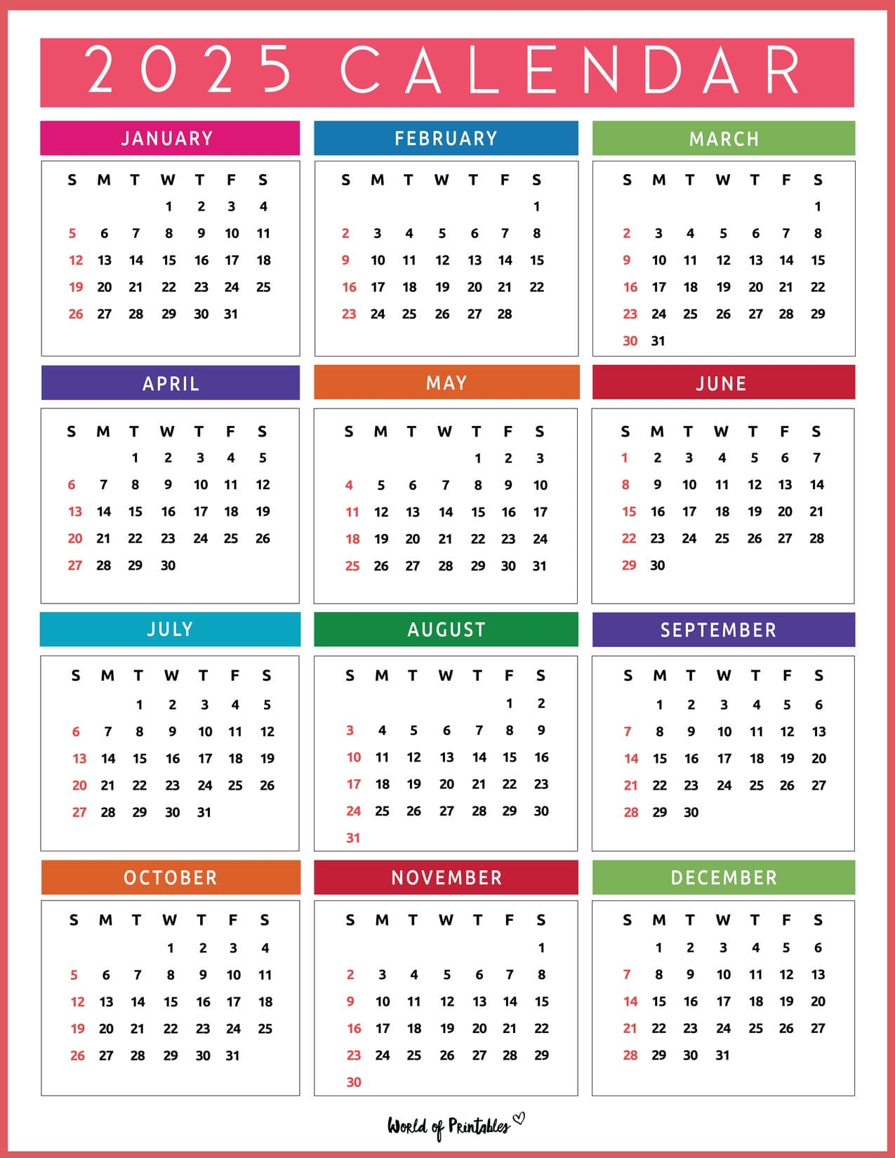 2025 Printable Yearly Calendar Pdf