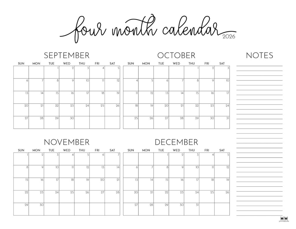 October November December2026 Calendar Printable