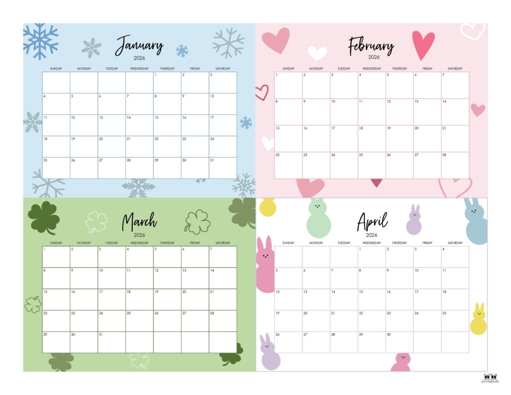 Printable 4 Month Calendar 2026