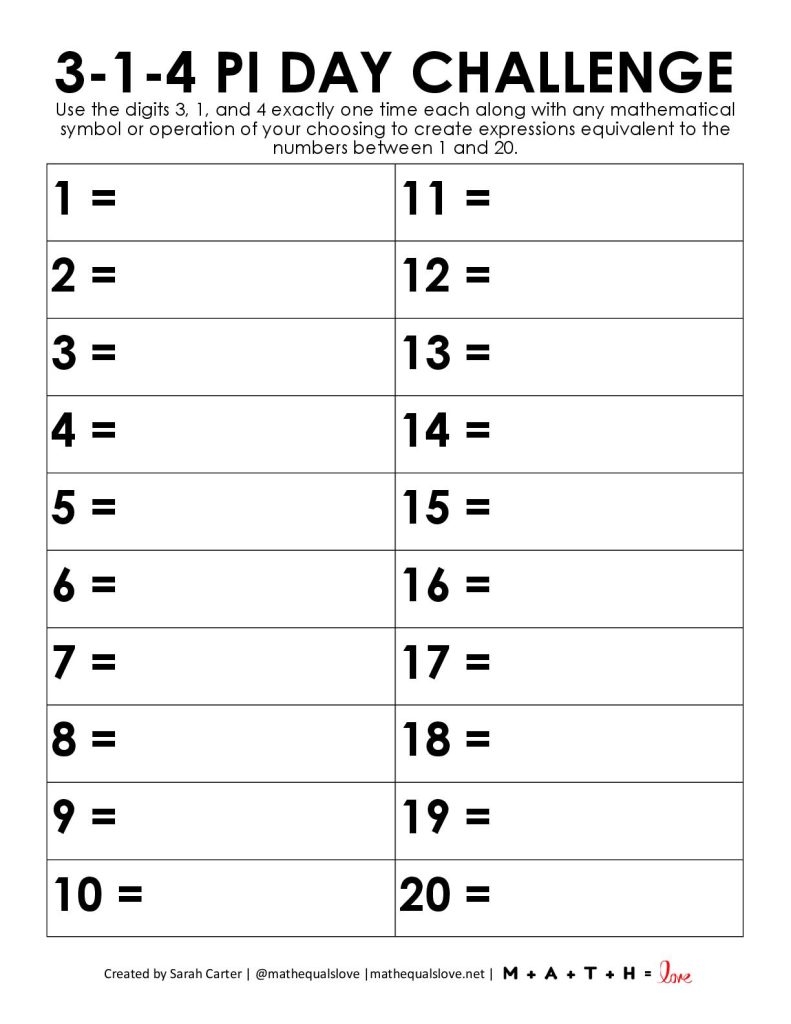3 1 4 Pi Day Number Challenge Math Love Worksheets Library