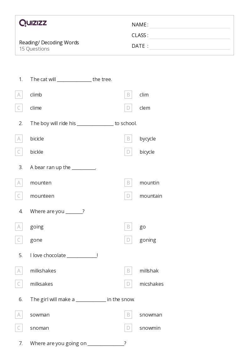 Free Printable Decoding Worksheets
