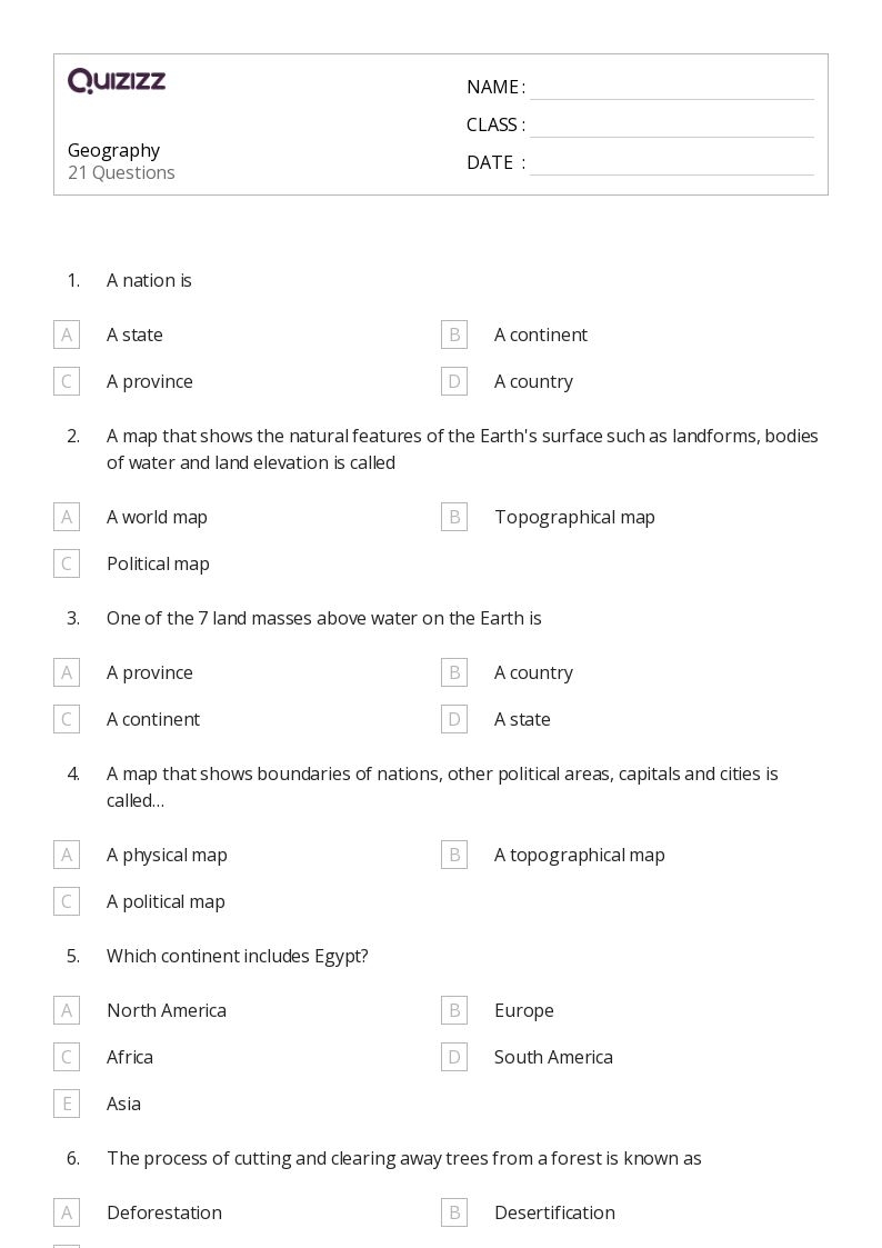 50 Geography Worksheets For 6th Class On Quizizz Free amp Printable