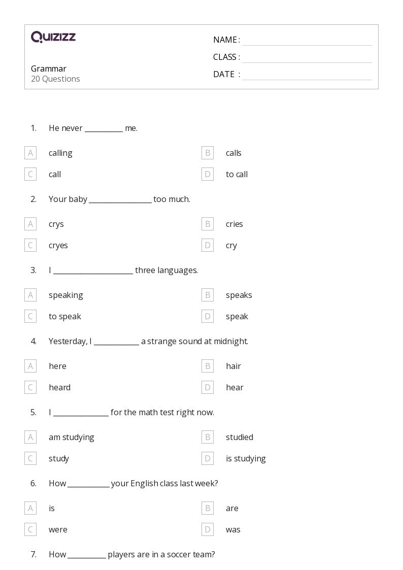 50 Grammar Worksheets For 7th Year On Quizizz Free amp Printable