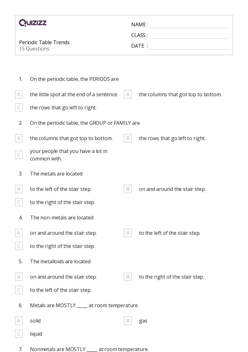 50 Periodic Table Worksheets On Quizizz Free amp Printable