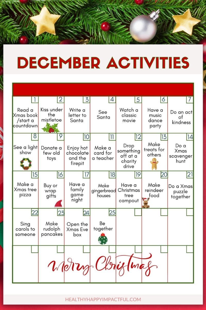 December Printable Calendar Kids Activities