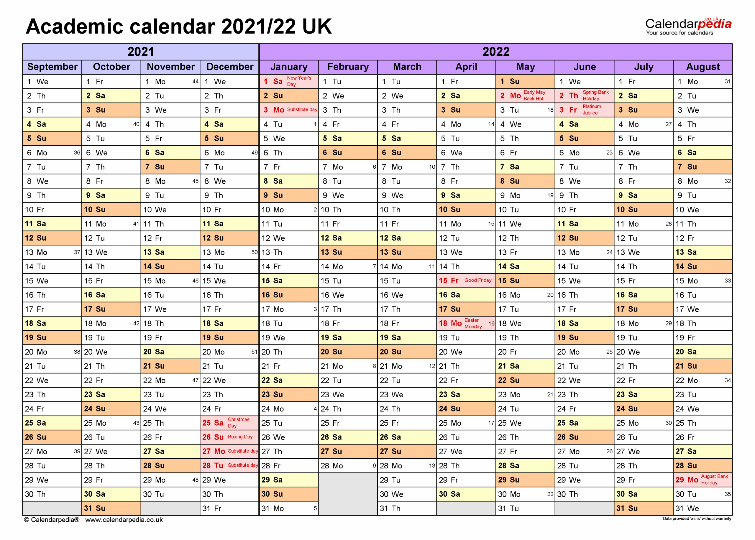 Academic Calendars 2021 22 UK Free Printable Word Templates