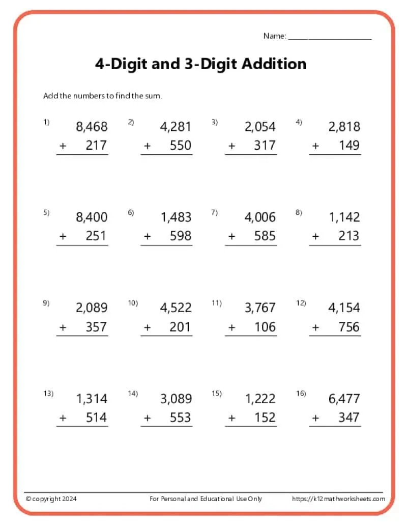 Addition Worksheets K12 Math Worksheets