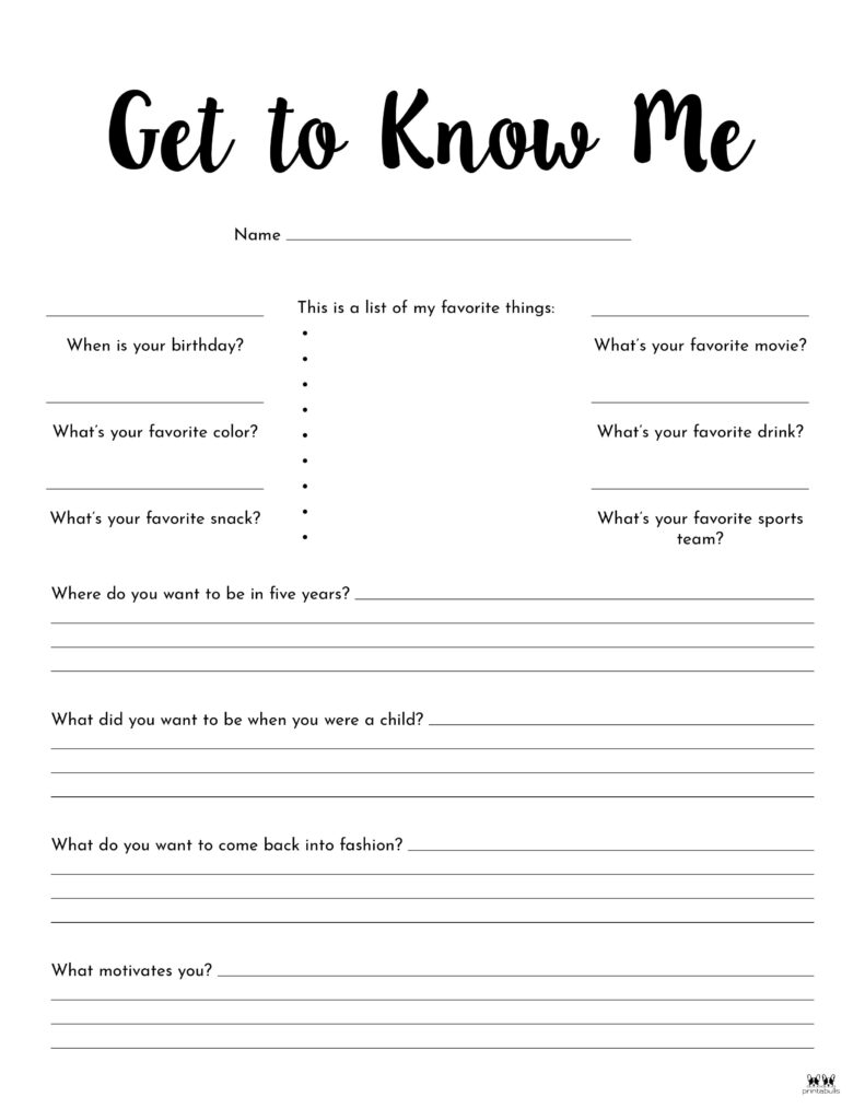 All About Me Printable Worksheets 50 FREE Printables 