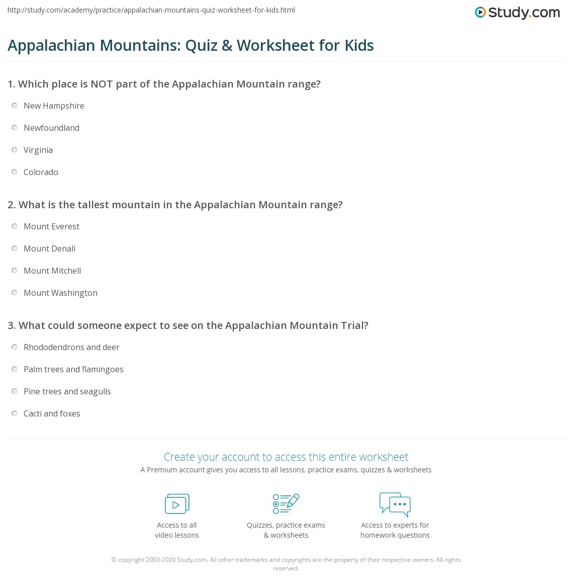 Appalachian Mountains Quiz amp Worksheet For Kids Study
