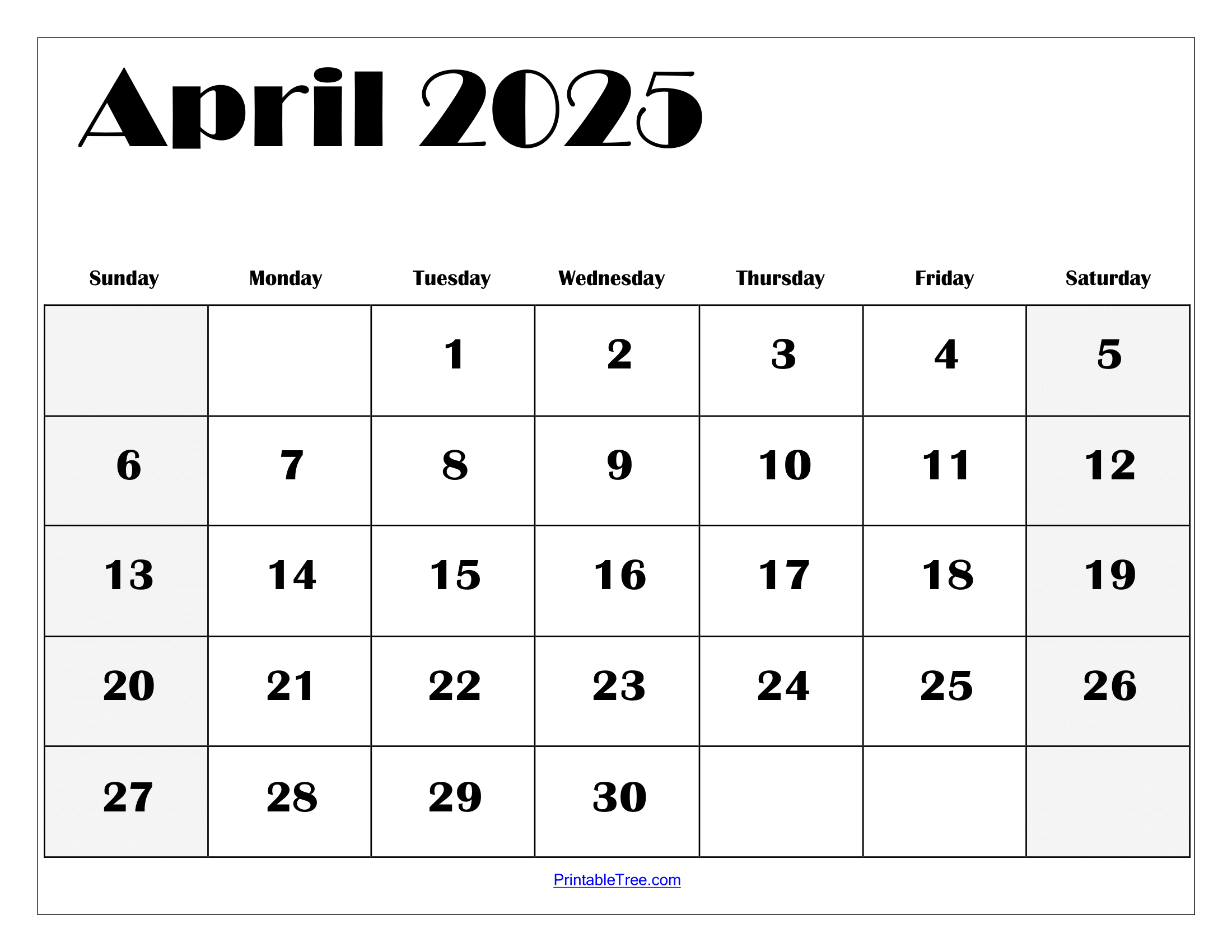 April Printable Blank Calendar