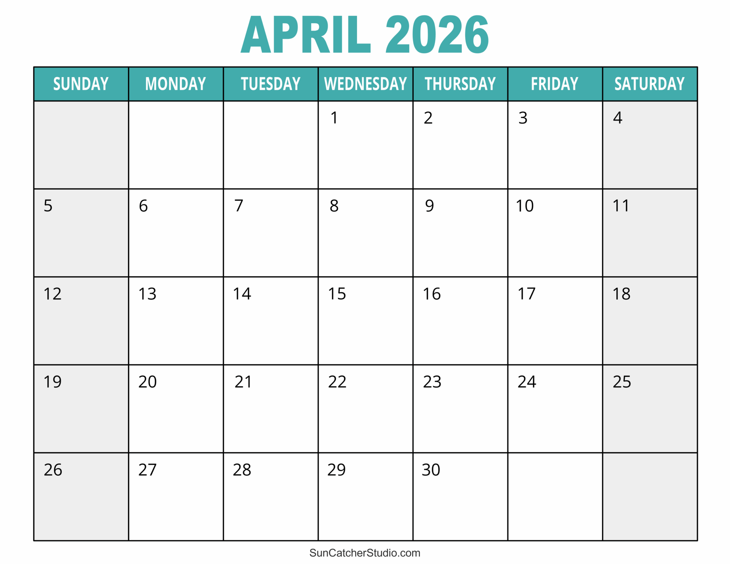 Printable Calendar 2026 Monthly