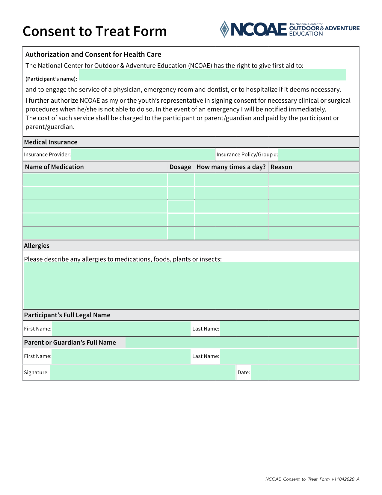 Authorization And Consent For Health Care
