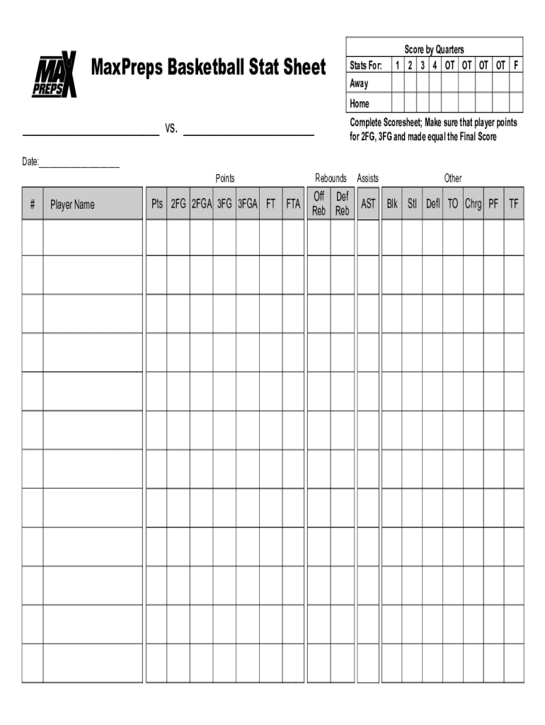 Basketball Stat Sheet Online Fill Out amp Sign Online DocHub