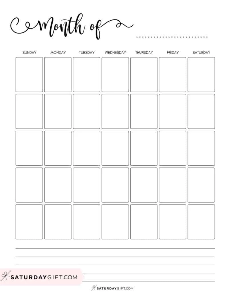 Blank Printable Calendar By Month
