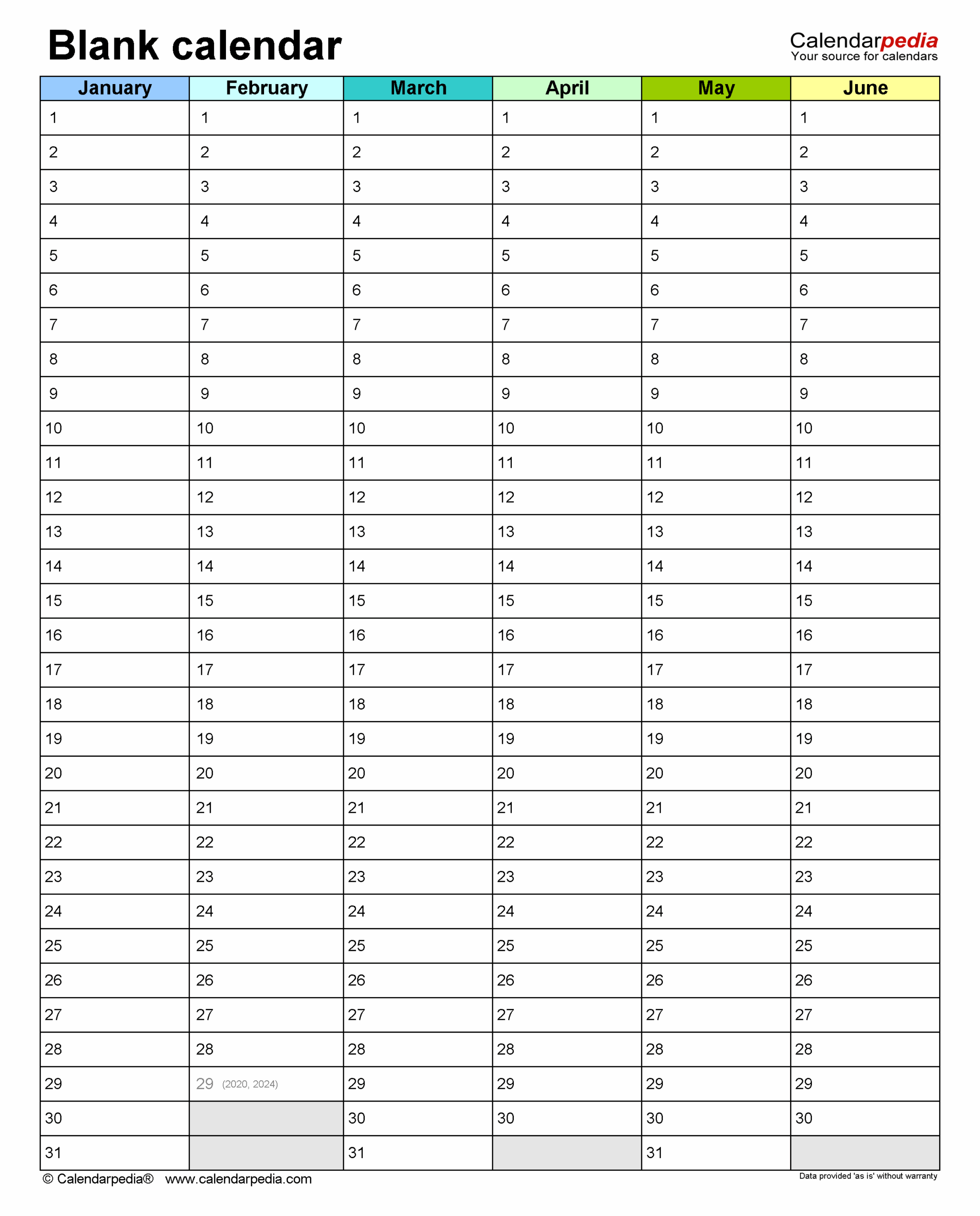 Free Printable Blank Yearly Calendar