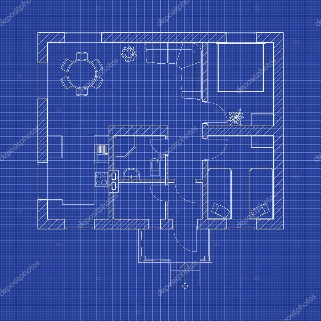 Blueprint Floor Plan Of A Modern Apartment On Graph Paper Vector 