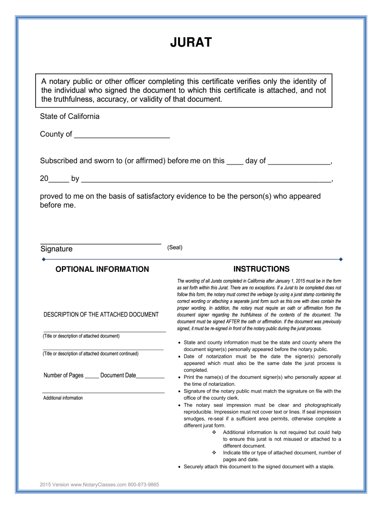 CA Notary Classes Jurat Form Fill Online Printable Fillable 