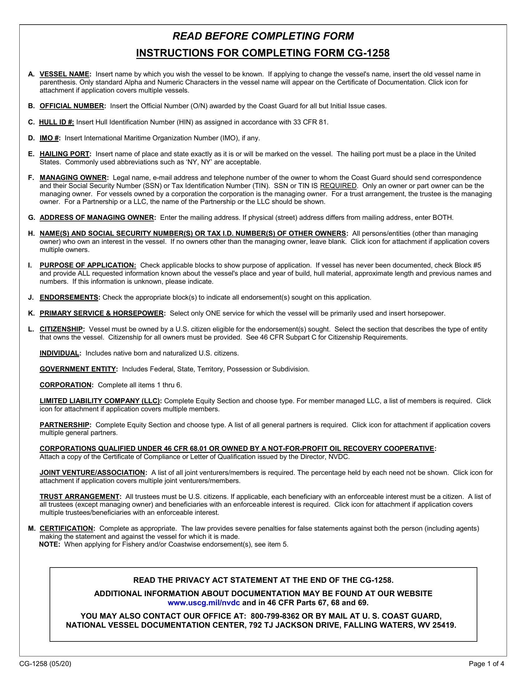 Cg 1258 Form Fill Out Printable PDF Forms Online