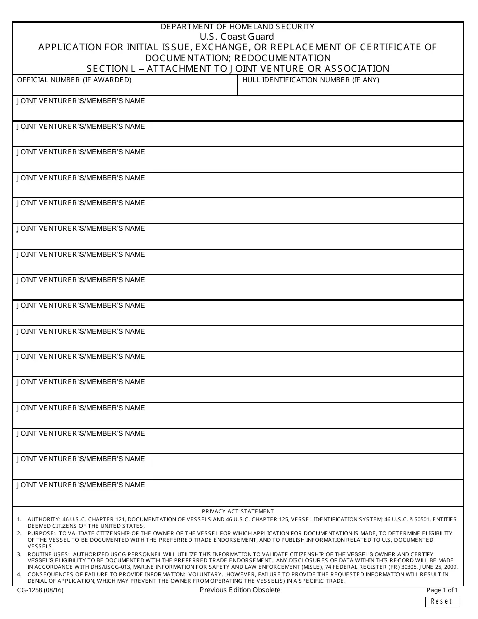 Form Cg 1258 Blank Download