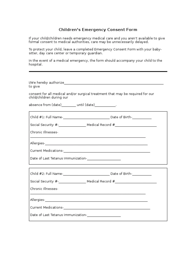 Children s Emergency Consent Form 1 PDF Medical Record Legal 