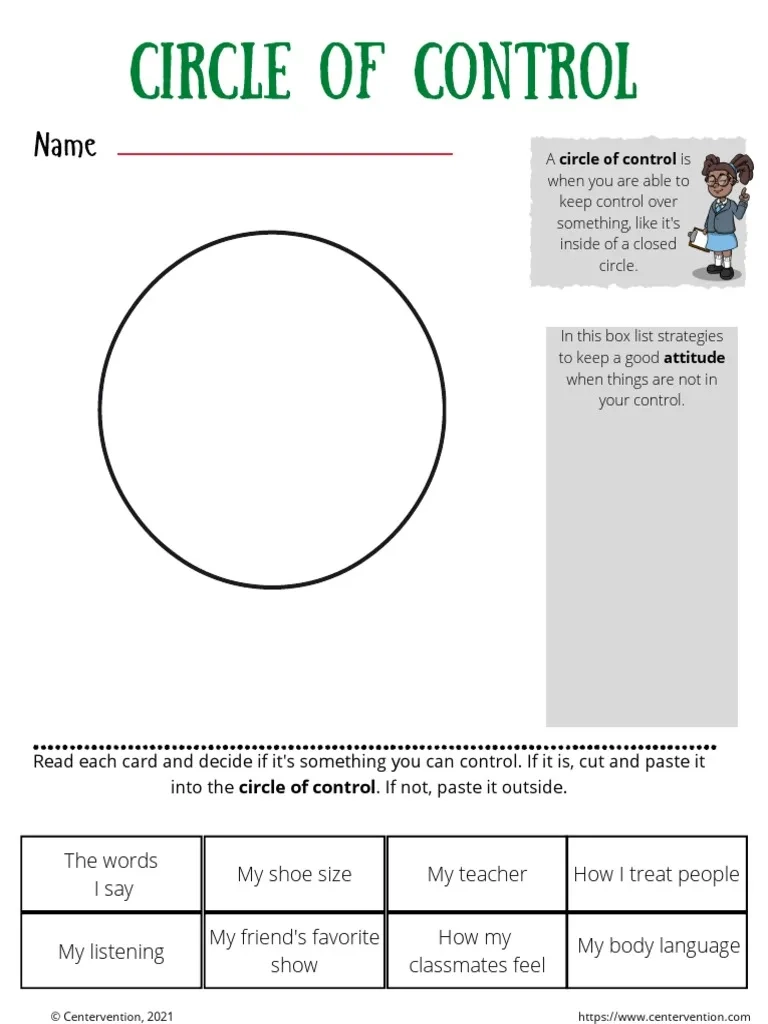 Circle Of Control Printable Pdf