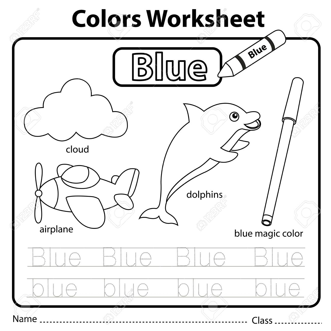 Printable Color Blue Worksheets For Preschool