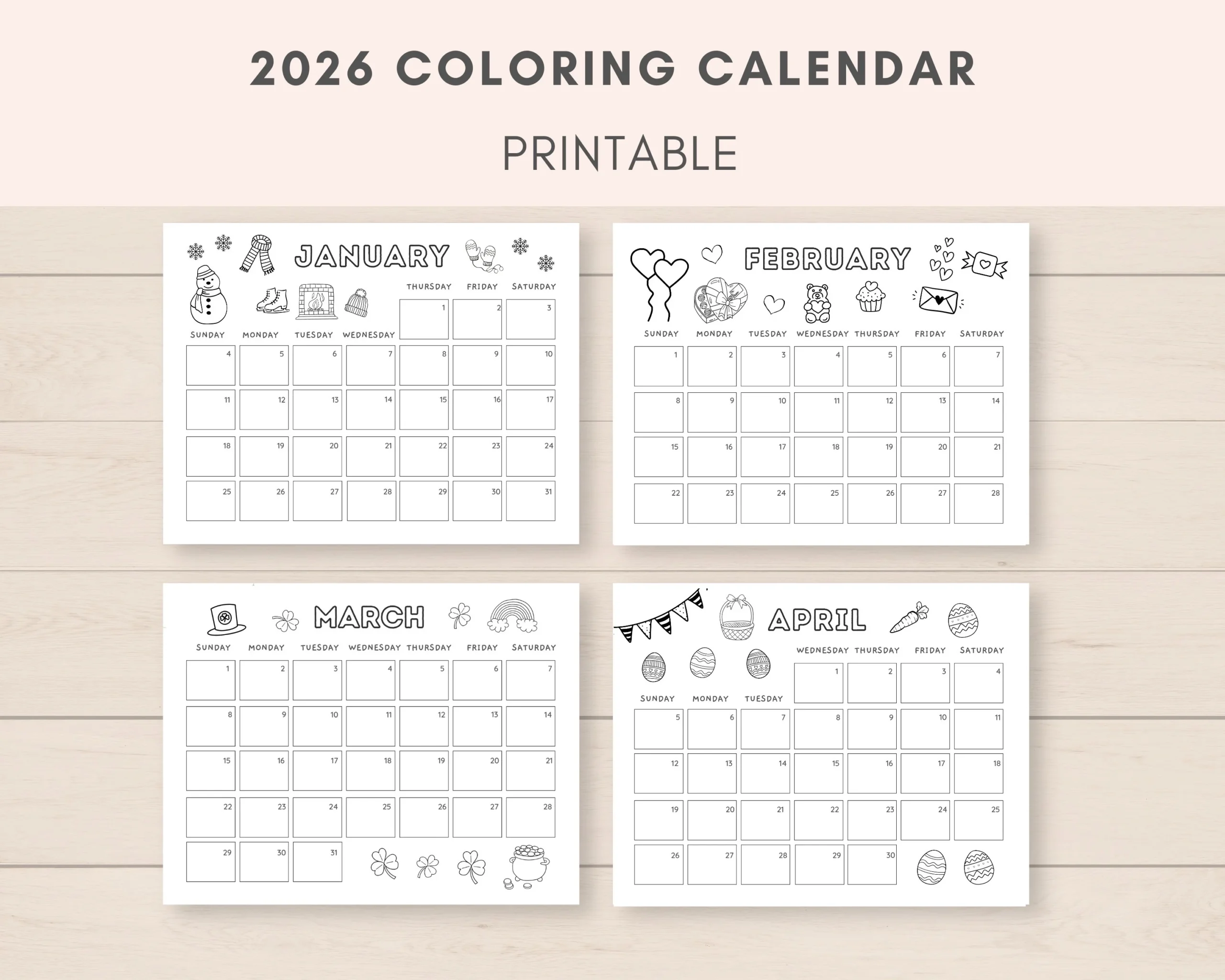 Coloring Calendar 2026 Kids Calendar Academic Calendar 