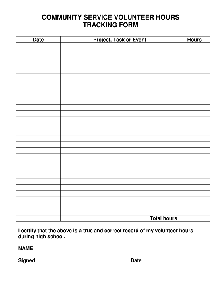Community Service Volunteer Hours Tracking Form Fill Online 