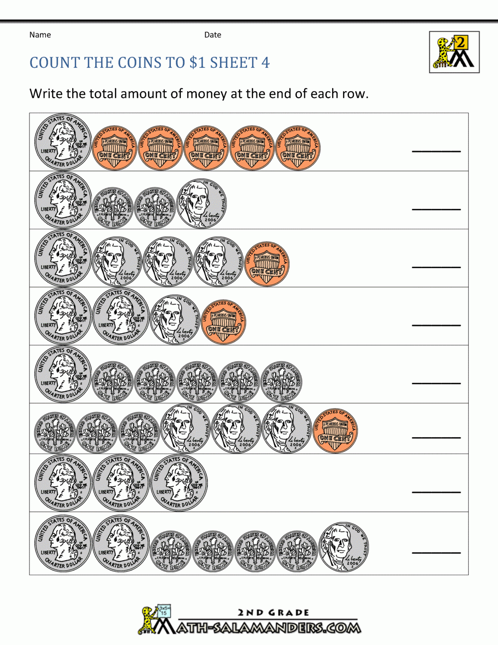 Free Printable Coin Value Worksheets