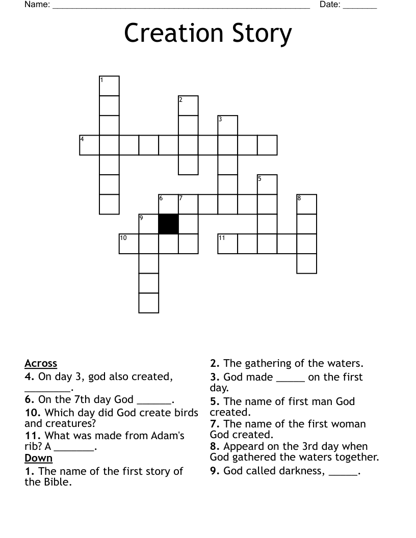 Creation Story Crossword WordMint