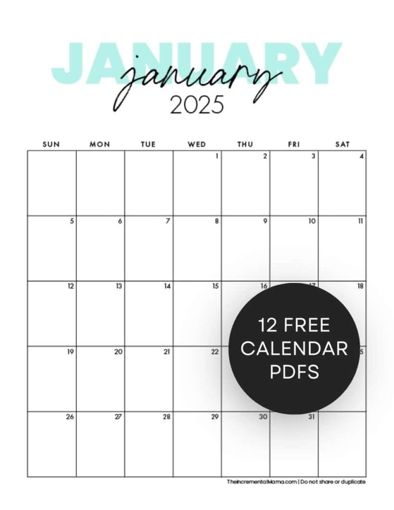 Blank Calendar Pages 2025 Printable Free