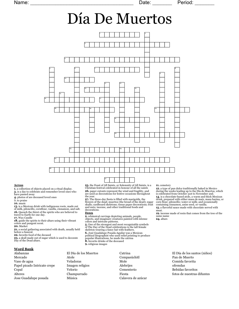 Mexican Market Crossword Printable