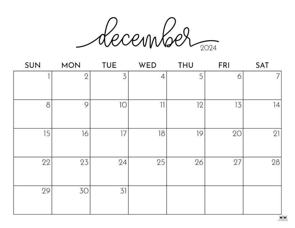 Printable Calendar Month Of December