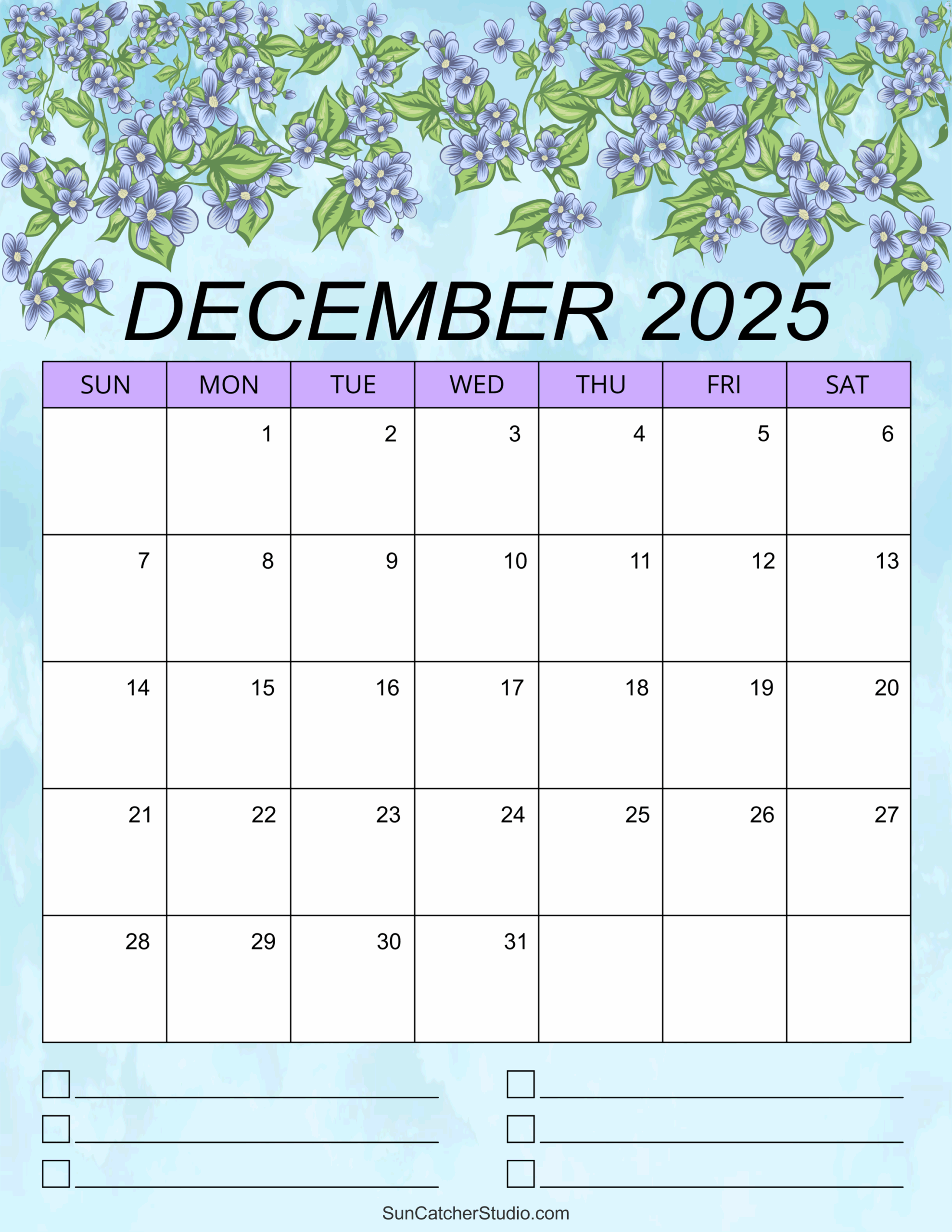 Calligraphy Calendar Printable 2025 December 2025