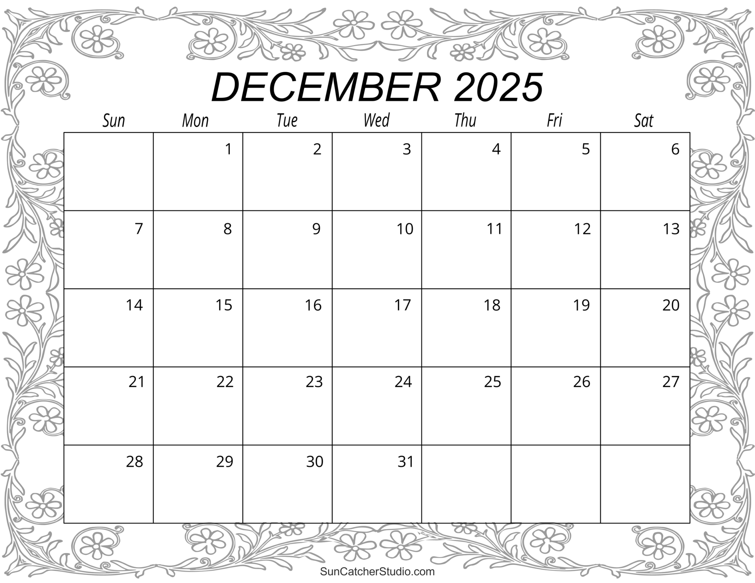 December 2025 Calendar Kids Printable