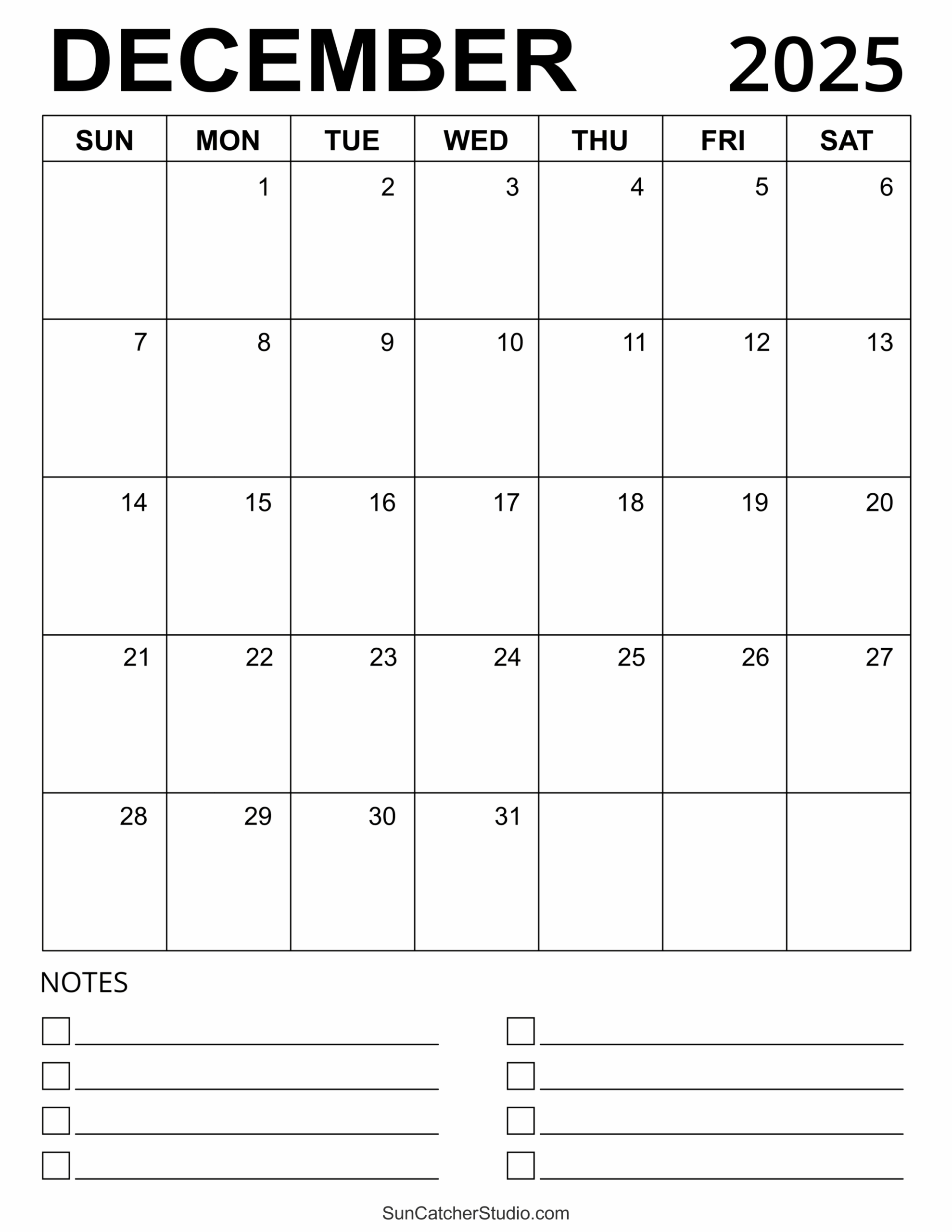 Small Calendar December 2025 Free Printable