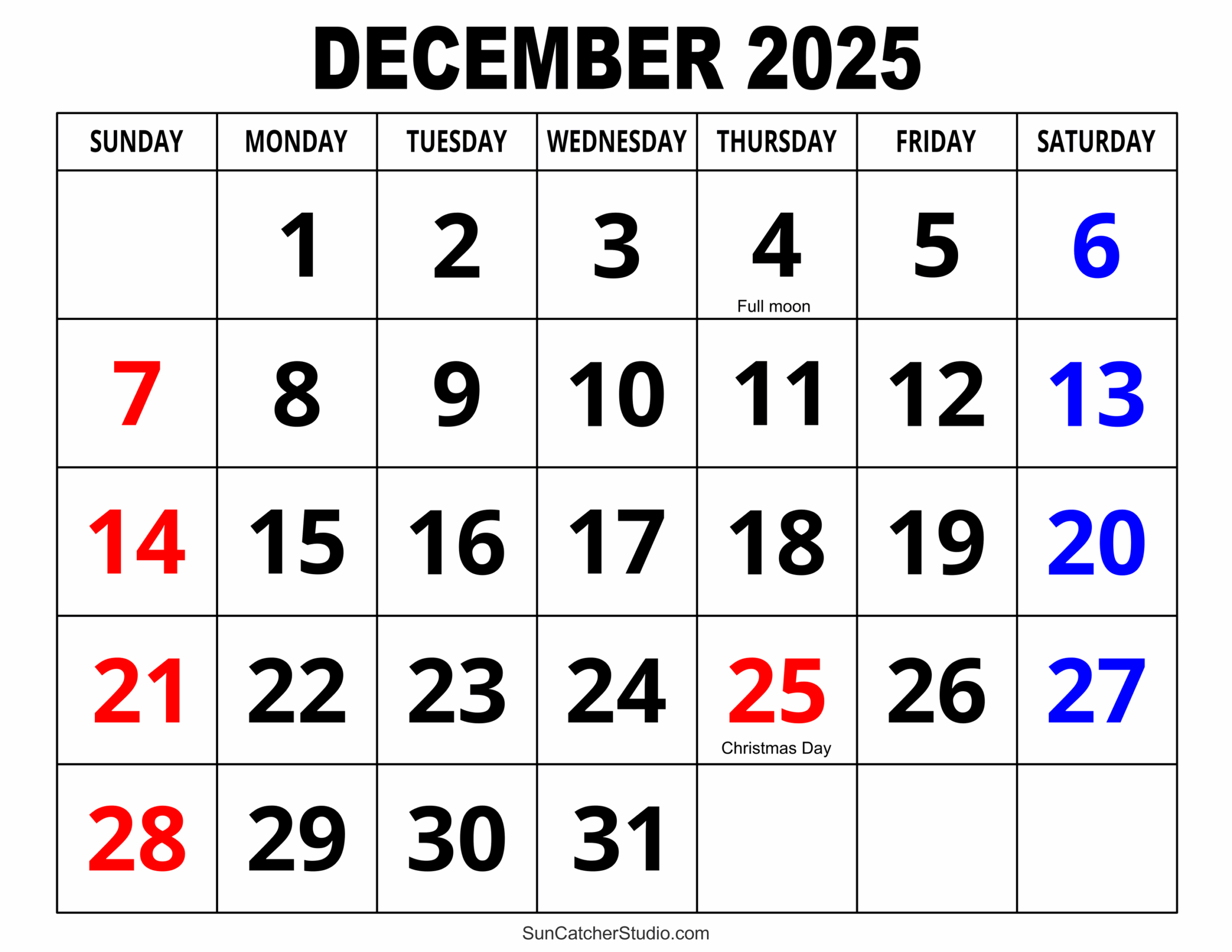 Calendar 2025 December Calendar 2025 Printable