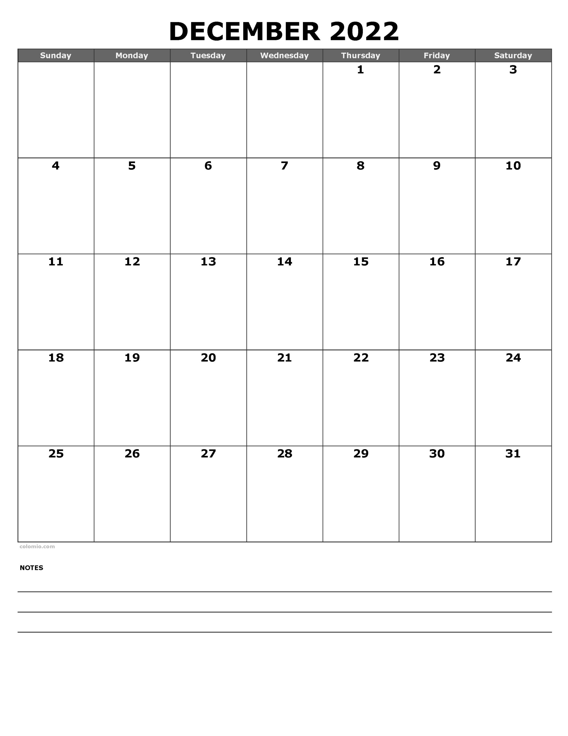 December Free Printable Calendar