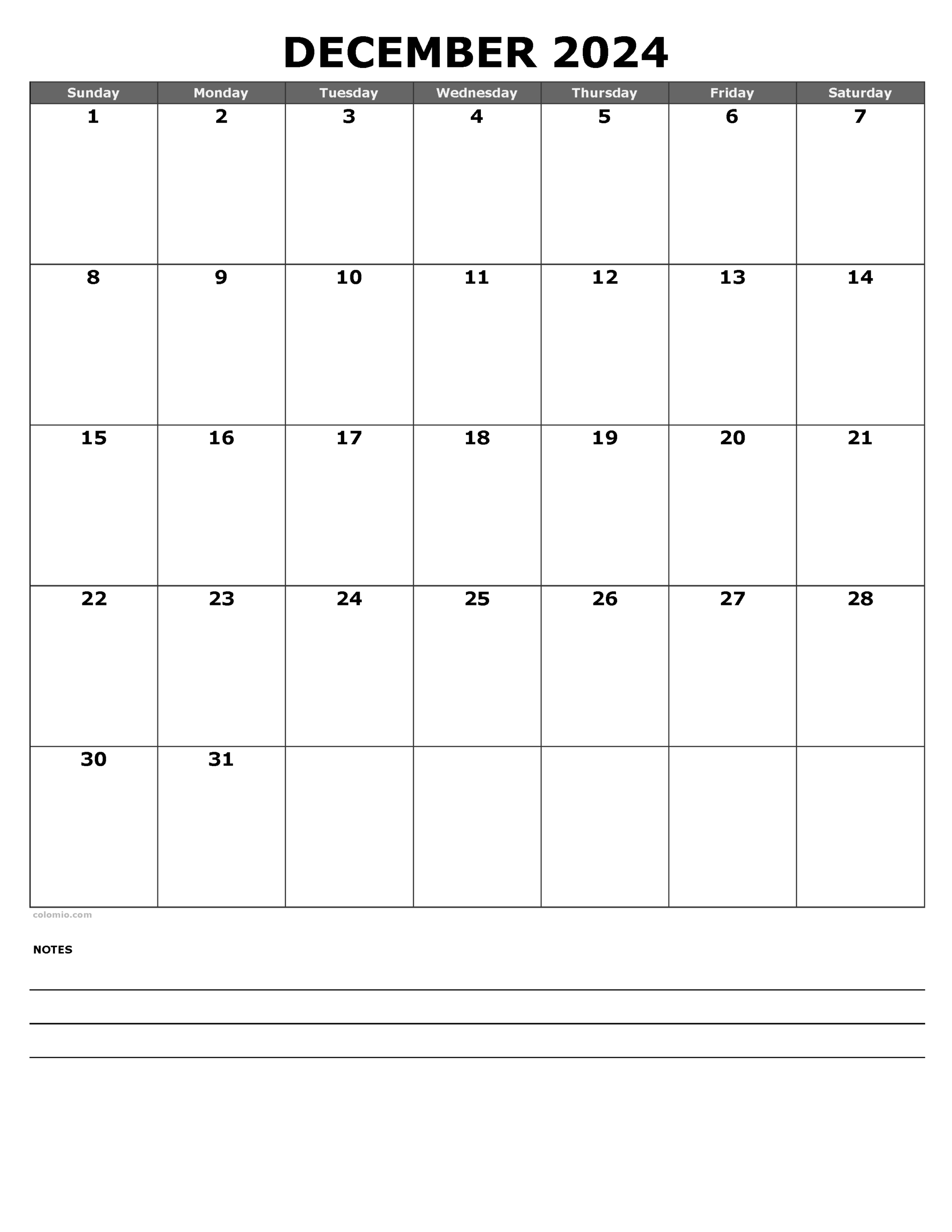 Blank Printable December Calendar