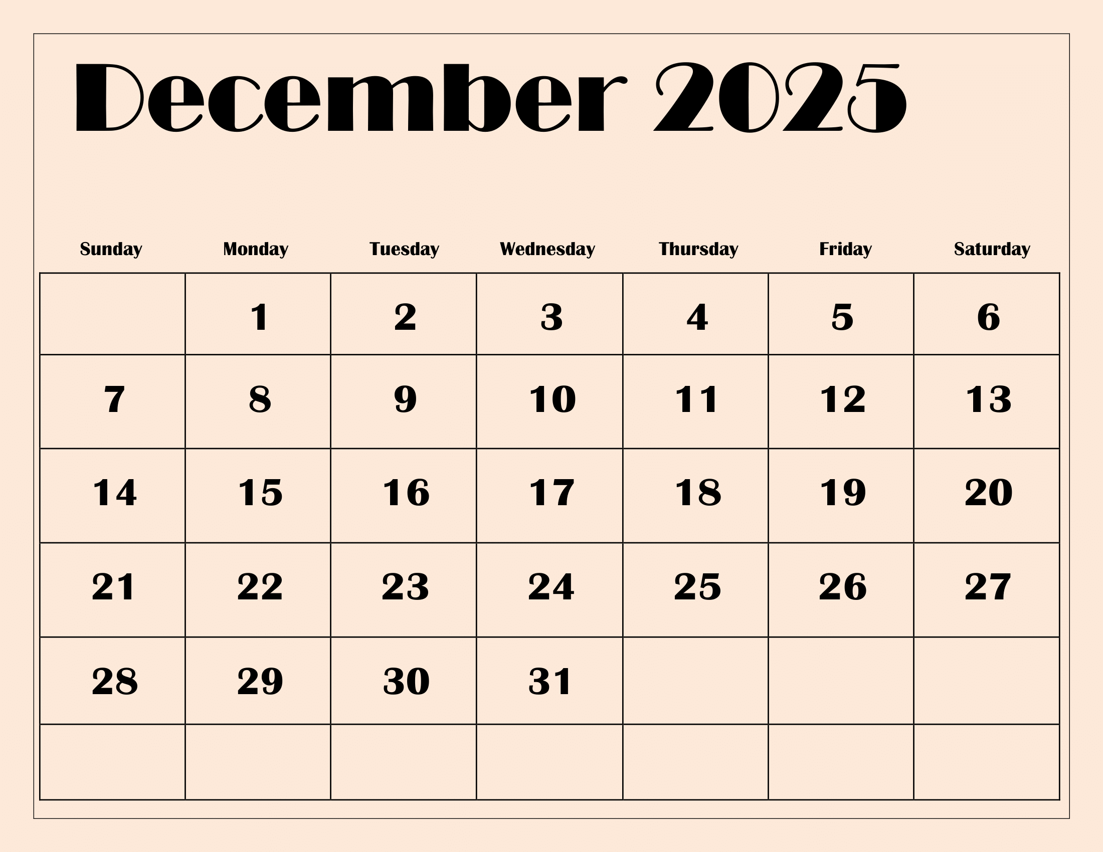 Pdf Printable Calendar December 2025