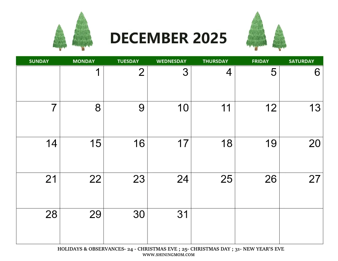 Freeprintable December Printable Calendar