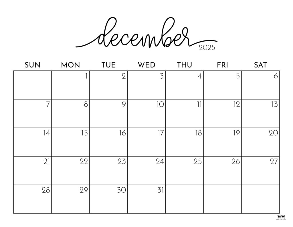 December Daily Calendar Printable
