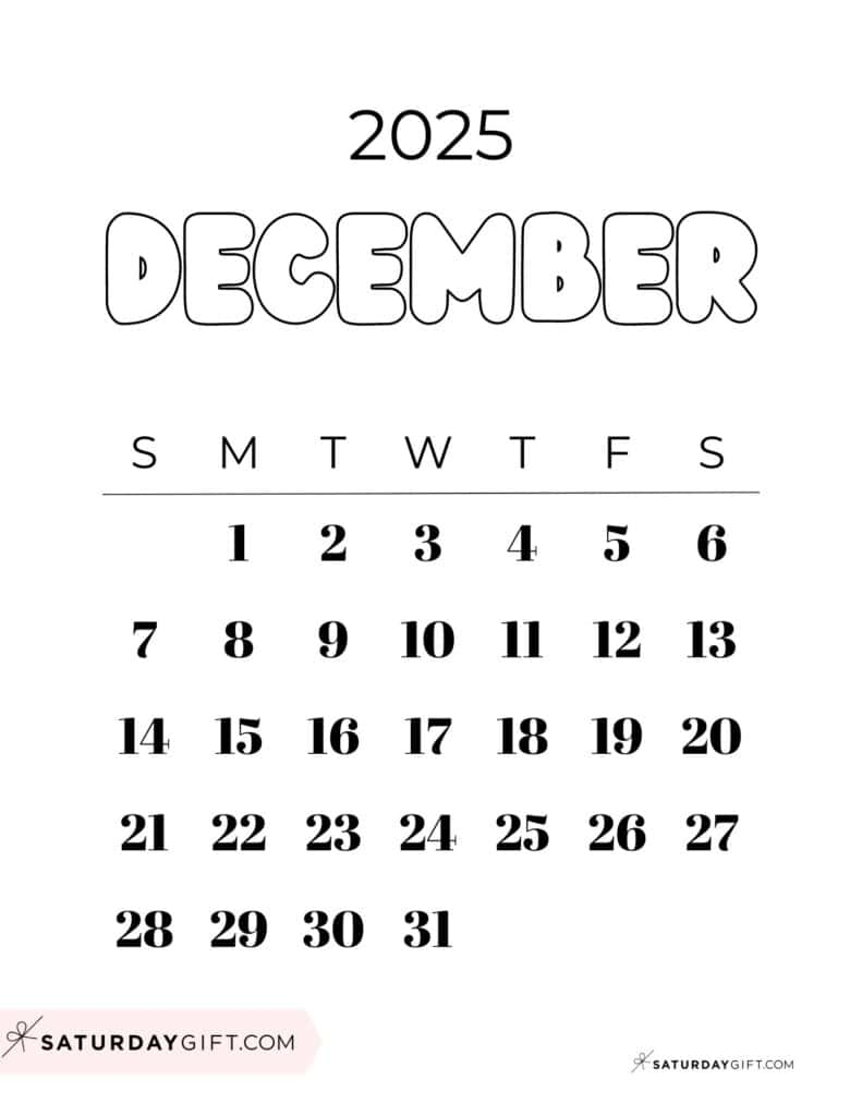 Printable Calendar December 2025 Kawaii