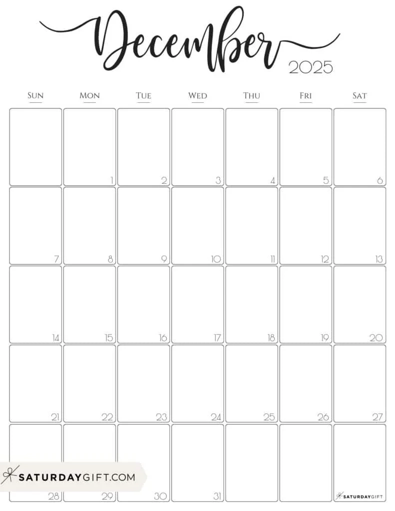 December 2025 Calendars 23 Cute Free Printable PDFs SaturdayGift