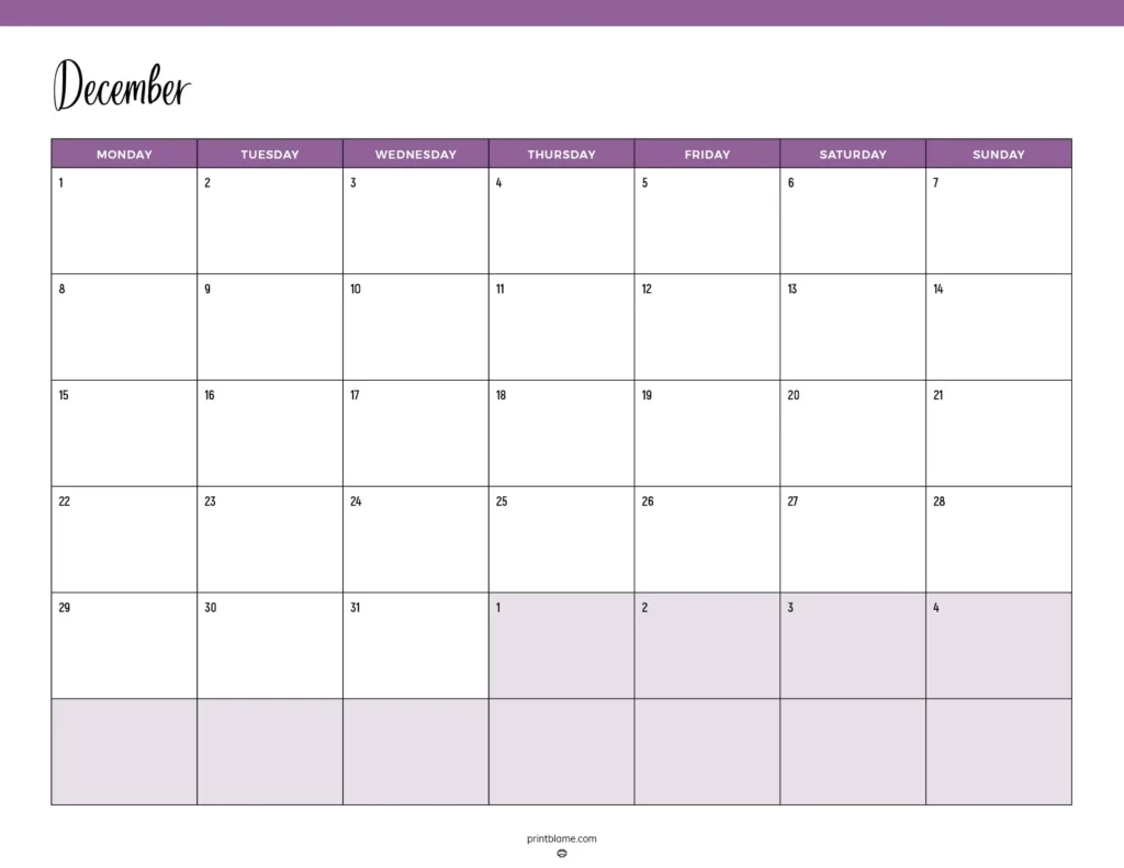 Tumblr Printable Calendar December