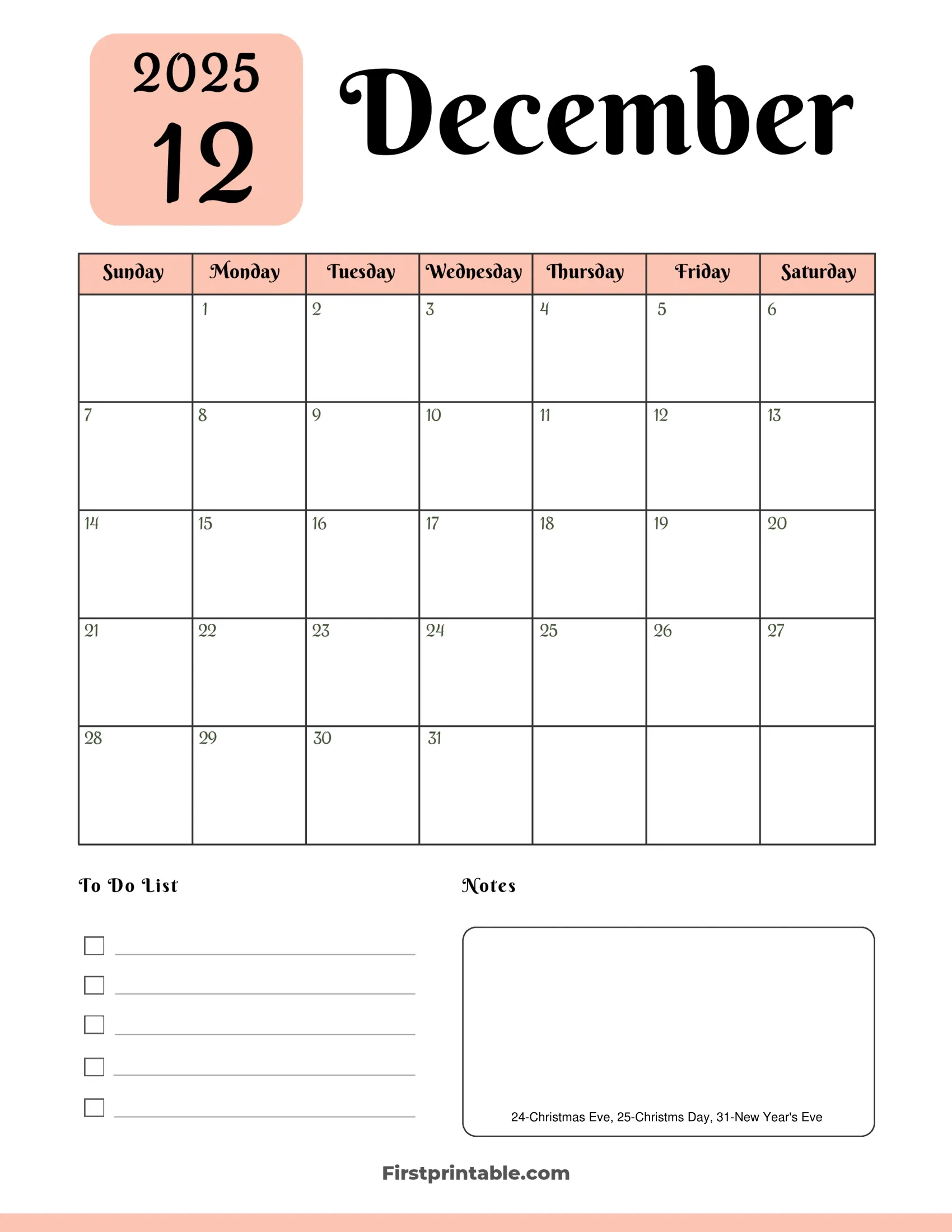 December 2025 Calendars Free Printable amp Fillable